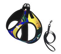 Dog Sea Fishes Printed Harness And Leash Set,Adjustable,Breathable Soft,Step-In Mesh Pet Vest Harness With Reflective Strip