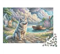 Dog Seaside Village 1000 Piece Jigsaw Puzzle Jigsaw Puzzle for Adults Coastal Scene Relaxing Gift 70x50cm/1000pcs