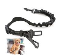 Dog Seat Belt 2PCS 3-in-1 Adjustable Reflective Dog Car Safety Belt Anti Shock Elastic Bungee Buffer with Clip Hook and Seatbelt Buckle Nylon Lead for Small Medium Large Dogs 60-90cm (Black)