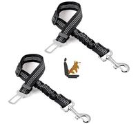 Dog Seat Belt for Cars Adjustable Elastic Bungee Buffer| Strong Durable Dog Car Harness - Dog Seat Belt 360 Degree Swivel Tangle Free - Reflective, Easy to Use (2 PACK-BLACK & BLACK)