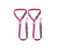 Dog Seat Belt Harness for Car - 2-in-1 Leash and Restraint Secures to Headrest. Adjustable Bungee, Strong, Durable, 360 Degree Swivel Attach Won't Twist, Reflective, Easy to Use (Pink)