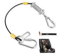Dog Seat Belt Harness for Car, 5-in-1 Coated Wire Dog Seatbelt, HYLIYAKI Shock Spring-Loaded No Chew Pet Dog Car Seatbelt Leash, with Removable Reflective Short Leash(Black, 32 inch/80 CM)