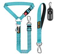 Dog Seat Belt Harness for Car, Dog Car Leash with Car Headrest & Buckle, Reflective Short Dog Leash, Pet 15 Inch Heavy Duty Leash for Dogs with Padded Handle & Locking Carabiner Clip, Sky Blue
