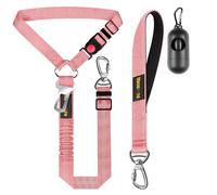 Dog Seat Belt Harness for Car, Dog Car Leash with Car Headrest & Buckle, Reflective Short Dog Leash, Pet 15 Inch Heavy Duty Leash for Dogs with Padded Handle & Locking Carabiner Clip, Pink
