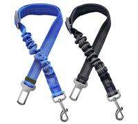 Dog Seat Belts for Cars, Adjustable Elastic Bungee Pet Seat Belt | 2 Pack Strong Durable Dog Car Harness 360 Degree Swivel Attach Won't Twist, Reflective
