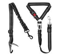 Dog Seat Belts for Cars UK, 2 Pack Adjustable Headrest & Seat Belt Dog Harness with Elastic Bungee & Reflective Strips, Compatible with ISOFIX/LATCH, Heavy Duty for Small to Large Dogs