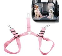 Dog Seat Belts for Cars UK,360° Tangle-Free Double Dog Lead,Adjustable Car Harness for Walking 2 Dogs,Pet Safety Travel Accessories (Pink)