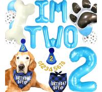 Dog Second Birthday Party Supplies Dog Puppy 2nd Birthday Banner Im two Balloons Hat with Number Bandana Balloons for Pets Decorations