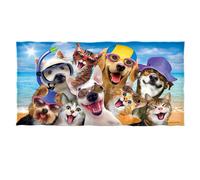 (Dog selfie) Funny Cat And Dog Beach Towel,75*150cm Pool Towel Super Soft Cat And Dog Towel For Pet Lovers