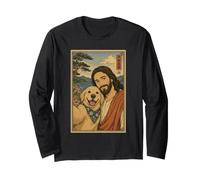 Dog Selfie with Jesus Christ Gentle Ukiyo-e Japanese Art Long Sleeve T-Shirt
