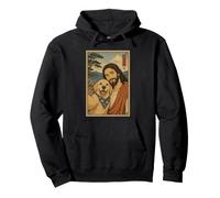 Dog Selfie with Jesus Christ Gentle Ukiyo-e Japanese Art Pullover Hoodie