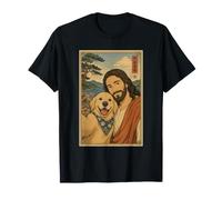 Dog Selfie with Jesus Christ Gentle Ukiyo-e Japanese Art T-Shirt