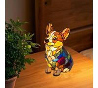 Dog Series Art Night Light, Retro Cat and Dog Stained Resin Table Lamp, Cute Pet Dogs Themed LED Table Lamps, Art Colourful Animal Figurines, Vintage Animal Home Decor, Table Lamps (C)