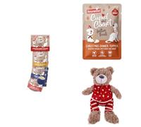 Dog set includes treats, christmas dinner topper and toy bear