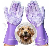 Bubble Hands Dog Washing Gloves with Bristle Scrubbers, Reusable Silicone Gloves Ideal for Pet Bathing, Massaging & Grooming (Purple)