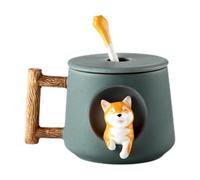 Dog Shape Mug - 420ml Cartoon Ceramic Mug with Lid Spoon, Tea & Coffee Glasses Milk Cup, Home & Kitchen Coffee Cups, Animal Mug, Dog Mug giift for Women & Men, Creative Cute 3D Shiba Inu Cup, Tea Cup