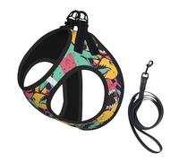 Dog Shark Pattern Printed Harness And Leash Set,Adjustable,Breathable Soft,Step-In Mesh Pet Vest Harness With Reflective Strip