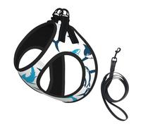 Dog Sharks Printed Harness And Leash Set,Adjustable,Breathable Soft,Step-In Mesh Pet Vest Harness With Reflective Strip