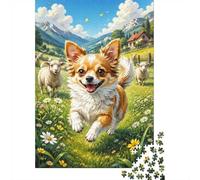 Dog Sheep Meadow 1000 Piece Mini Jigsaw Puzzle For Adults Gift Idea | 52x38cm Cardboard Puzzle Lovers Family Bonding Puzzle Game Birthday Gift Home Decor
