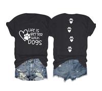 Dog Shirt Dog Mom Shirts: Women Life is Better with Dogs T Shirt Funny Dog Paw Print Tee Dog Lover Animal Gift Tops, Dark Grey, S