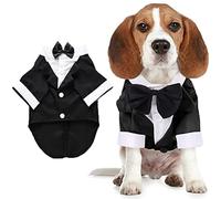 Dog Shirt Puppy Clothes, Pet Wedding Suit Formal Tuxedo with Black Bow Tie, Dog Outfit for Small Medium Dogs Cats, Dog Weding Attire Dress Up Cosplay Prince Costume Gentleman Apparel (X-Large, Black)