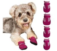 Dog Shoes for Small Dogs, 4 Pcs Summer Breathable Mesh Dog Boots Adjustable Anti-Slip Sole Puppy Cat Dog Booties Paw Protector for Hot Pavement Hardwood Floors (Pink, L)