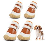 Dog Shoes for Small Dogs, Breathable Dog Boots Paw Protector for Hot Pavement Winter Snow, Dog Booties with Rugged Anti-Slip Sole for Hardwood Floors Outdoor Walking Brown - White Size 2