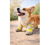 Dog Shoes Luminous Silicone Waterproof Non-Slip Breathable Pet Footwear, Multiple Sizes (Rotary Button Shoes - Rock Yellow (Pack of 2), Size 1 (recommended weight 3-4 kg))
