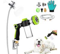 Dog Shower Attachment, All-in-One Pet Bathing Attachment for Shower System | for Indoor Dog Washing, Dog Bathing Kit, 8-in-1 Dog Sprayer, Shower Bracket, Hose, 3-Way Diverter, Grooming Glove, Connector