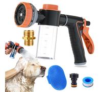 Dog Shower Attachment with Soap Dispenser, Upgraded Dog Washing Hose Attachment for Bathing Pets, High Pressure Foam Sprayer with 10 Spray Modes and Grooming Brush