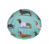 Dog Shower Cap,Cute Dachshund Dog Pattern Waterproof Double Layer Bath Caps Perfect For All Hair Lengths And Thicknesses