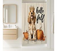 Dog Shower Curtain, Cute Cocker Spaniel with Pumpkins Fall Bathroom Decor, Autumn Modern Farmhouse Beige Waterproof Fabric Shower Curtain with Hooks 36x72 Inch