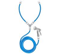 Dog Shower Hot Cold Valve Water Hose Pipe 5m with Gun Blue Pet Grooming Bath