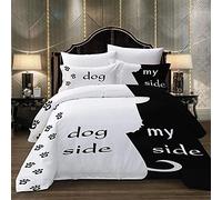Dog Side And My Side Comforter Cover Valentine'S Day Present Couple Bedding Set Black White Dog Duvet Cover Set Romanic Theme Couple Adult Bedspread With Zipper Ties Soft Microfiber Quilt Set King