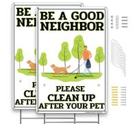 Dog Sign No Poop Clean Up After Your Dog Aluminum Signs 2Pack 12x8 Inch for Yard Dog Waste Pick Up Reminder with Metal Stake and Mounting Hardware