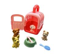 Dog Simulation Play Set - Portable PP Pet Care Cage 8 Pieces Interactive Puppy Grooming Learning Kit Educational Travel Toy For Animau