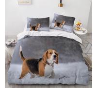 Dog Single Duvet Cover Sets Snow Landscape Bedding Set 3D Print Quilt Cover 135x200 cm Soft Microfiber Lightweight with Zipper Closure and 2 Pillowcases e-2253