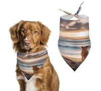 Dog Sitting on Beach Sunset Funny Dog Bandana Soft Triangle Pet Bibs Summer Puppy Scarf Tie Neckerchief for Dogs Cats Pets