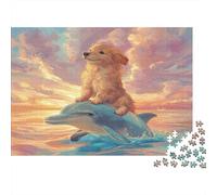 Dog Sitting on Dolphin Puzzle 1000pcs (75x50cm) Erwachsene Sunset Puzzle,Home Decor