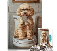 Dog Sitting on The Toilet Jigsaw Puzzles 1000 Pieces for Adults Teens,Staycation Kill Time with Fully Interlocking Randomly Shaped Pieces (38x26cm)