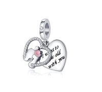 Dog Skull Spaceman Travel Holiday Daughter Birthday Charm Bead Pendant 925 Sterling Silver Compatible With Pandora Charm Moments Bracelet (I Want To Grow Old With You Heart)
