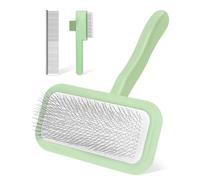Dog Slicker Brush for Grooming & Shedding， Puppy Brush for Short or Medium-Haired Dogs with an Air-Cushion Design and Coated Tips, Suitable for Removing Loose Hair, Tangles, and Knots. (Green)