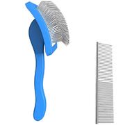 Dog Slicker Brush Set 2 Pcs, Includes Rake Comb And Straight Row Comb, Ergonomic Handle, Removes Loose Hair, Long-Haired Dogs Supplies