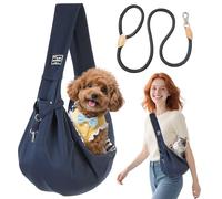 Dog Sling Puppy Carrier, Reversible Dog Sling Carrier, Hands-Free Pet Carrier for Small Dogs & Puppies, Pet Carrier with Leash, Pet Sling for Outdoor Walking, Shopping