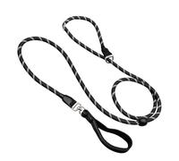 Dog Slip Lead Sliding Rubber Stopper Anti-Pull Anti-Choking Light-Reflective Training Rope with Comfy Nylon Handle Adjustable Collar for Outdoor Small Medium Large Dogs Puppies 2M (Black)