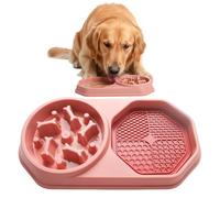 Dog Slow Feeder Bowl Lick Pad Slow Down Eating Prevent Choking Improve Digestion Relief Anxiety Non-Slide Lick Bowl and Mat (Pink)