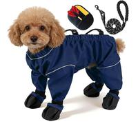 Dog Snowsuit with Attached Boots, 2026 New Waterproof PU Material Dog Snow Pants with Adjustable Suspenders, Insulated Dogs Snow Boots with Anti-Slip Sole, for Small & Medium-Sized (Blue,Small)
