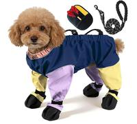 Dog Snowsuit with Attached Boots, 2026 New Waterproof PU Material Dog Snow Pants with Adjustable Suspenders, Insulated Dogs Snow Boots with Anti-Slip Sole, for Small & Medium-Sized (Splicing,X-Large)