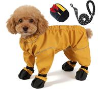 Dog Snowsuit with Attached Boots, 2026 New Waterproof PU Material Dog Snow Pants with Adjustable Suspenders, Insulated Dogs Snow Boots with Anti-Slip Sole, for Small & Medium-Sized (Yellow,X-Small)