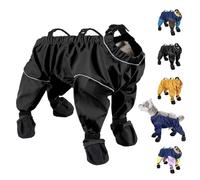 Dog Snowsuit with Attached Boots, Waterproof Dog Snow Suit with Boots, Winter Snow Rain Boots with Suspender, Outdoor Adjustable Dust-Proof Dogs Pants, Running Pet Paw Protectors (Black, XL)